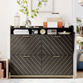 Black Wood Herringbone Flip Door Shoe Cabinet with Gold Accents and Open Top Storage