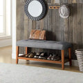 Upholstered Storage Bench with Tufted Cushion and Oak Finish Legs