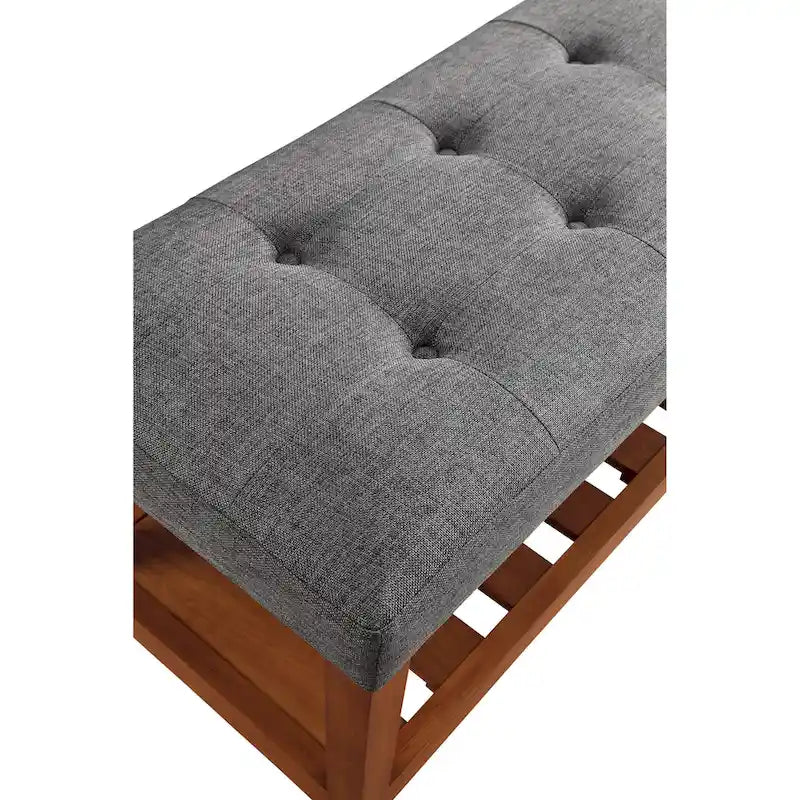 Upholstered Storage Bench with Tufted Cushion and Oak Finish Legs