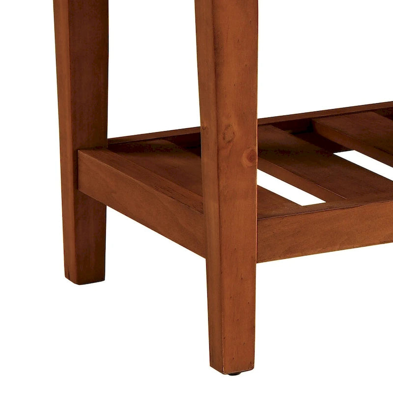 Upholstered Storage Bench with Tufted Cushion and Oak Finish Legs