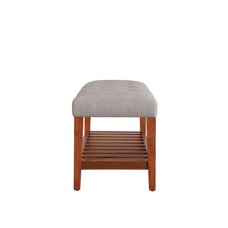Upholstered Storage Bench with Tufted Cushion and Oak Finish Legs