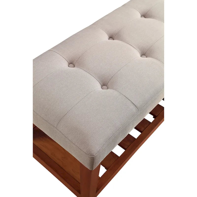 Upholstered Storage Bench with Tufted Cushion and Oak Finish Legs