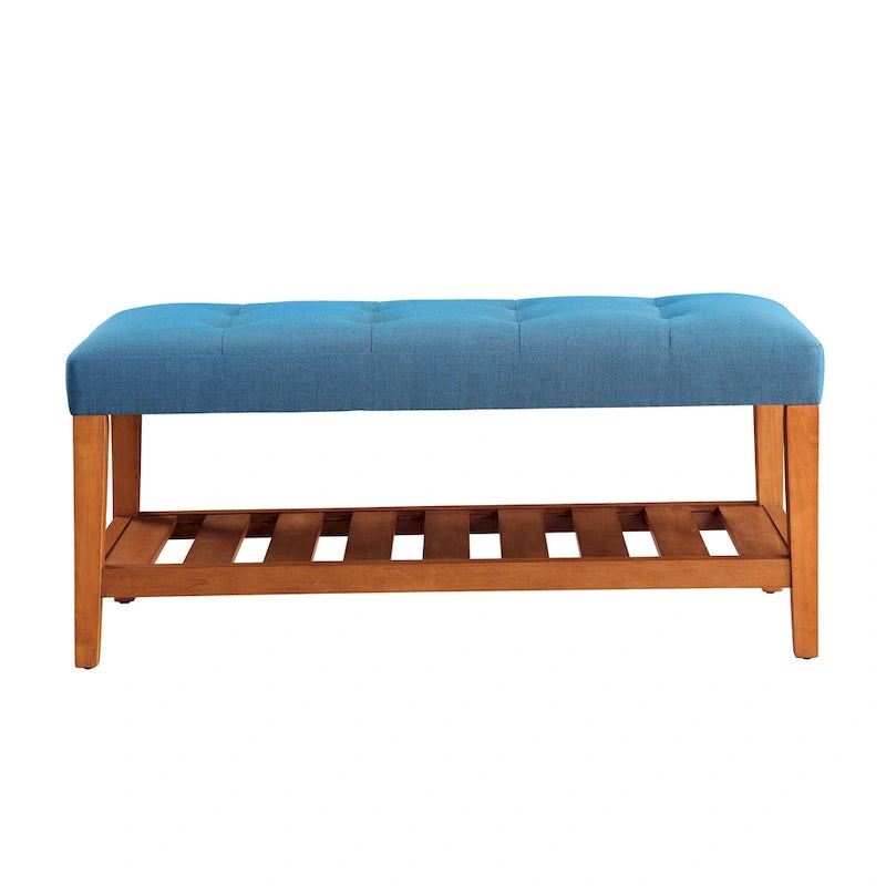Upholstered Storage Bench with Tufted Cushion and Oak Finish Legs