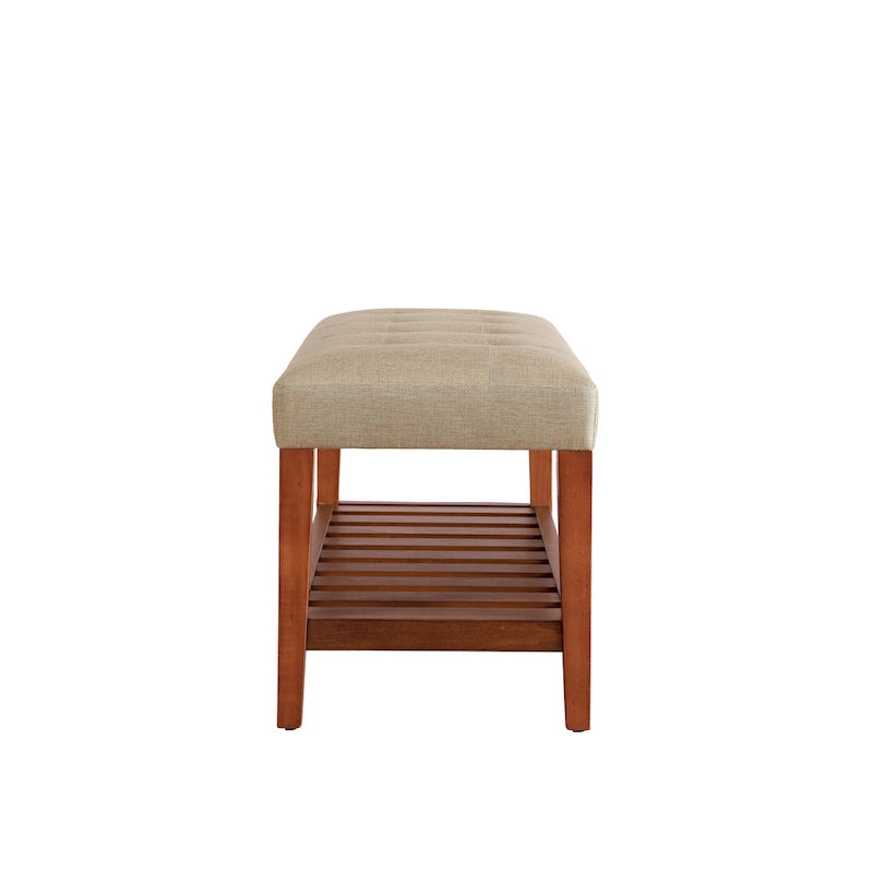 Upholstered Storage Bench with Tufted Cushion and Oak Finish Legs