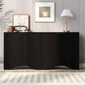 4-Door Fluted MDF Sideboard Cabinet with Wavy Base and Adjustable Shelves, Black