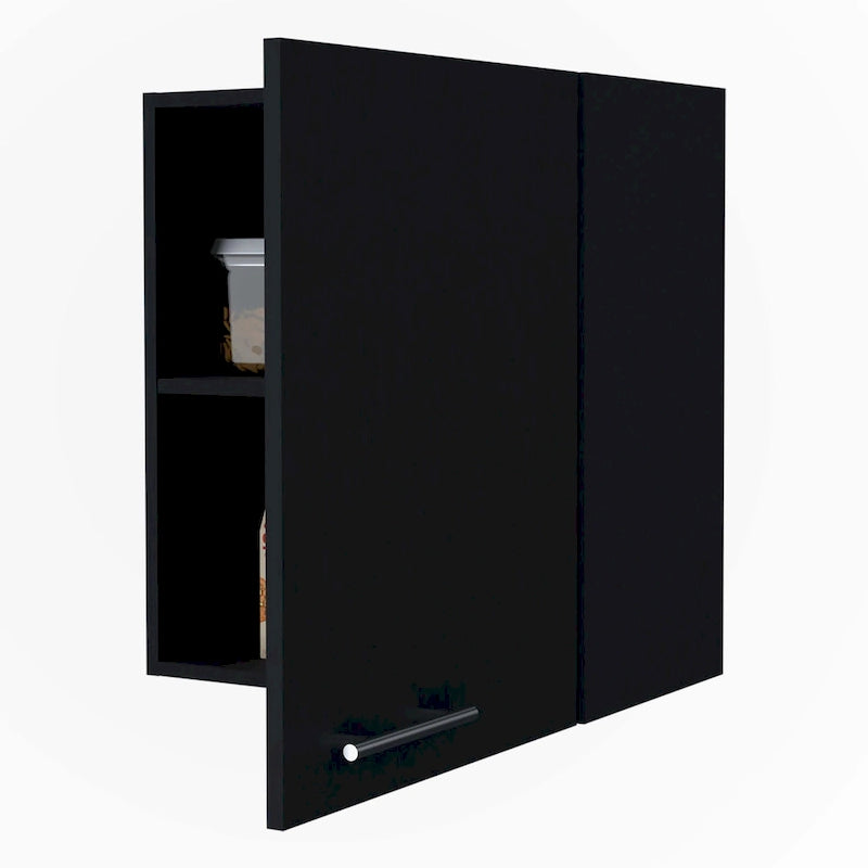 Black Single Door Wall Mounted Kitchen Storage Cabinet Modern Finish