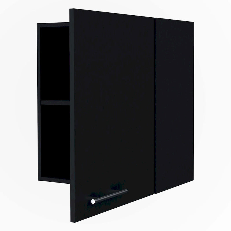 Black Single Door Wall Mounted Kitchen Storage Cabinet Modern Finish