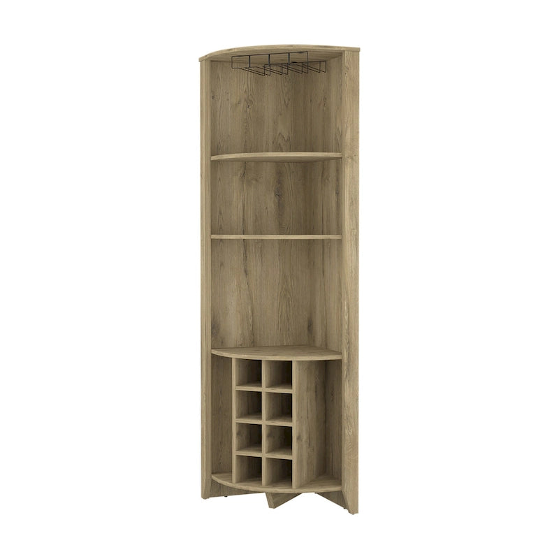 Light Brown Wood Corner Bar Cabinet with Wine Storage Open Shelves