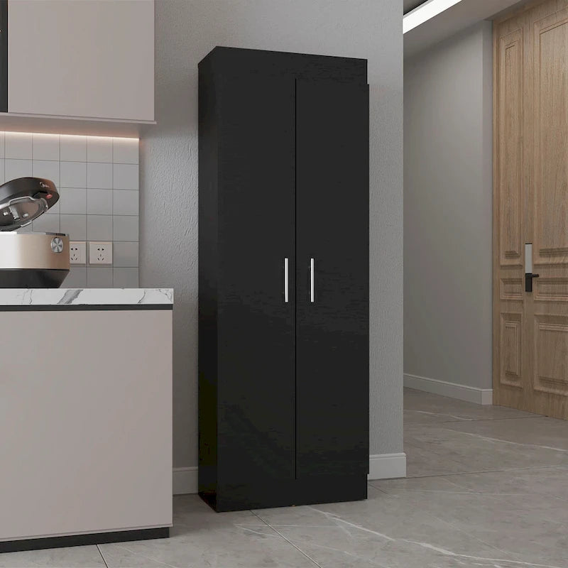 Freestanding Double Door Storage Pantry Cabinet with 5 Shelves Black White