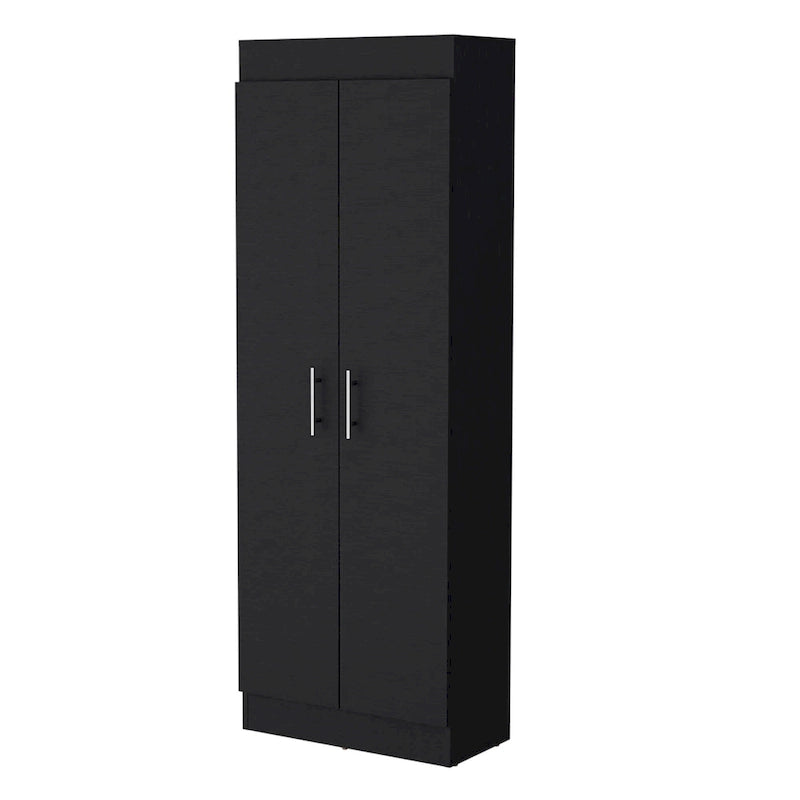 Freestanding Double Door Storage Pantry Cabinet with 5 Shelves Black White