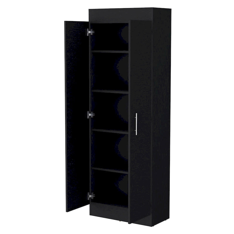 Freestanding Double Door Storage Pantry Cabinet with 5 Shelves Black White