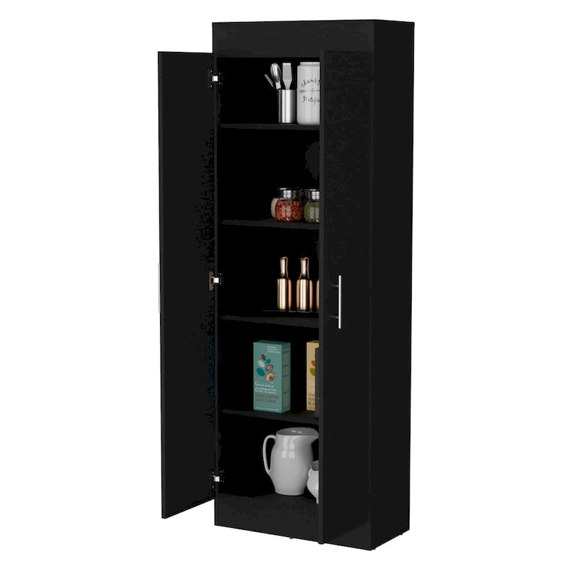 Freestanding Double Door Storage Pantry Cabinet with 5 Shelves Black White