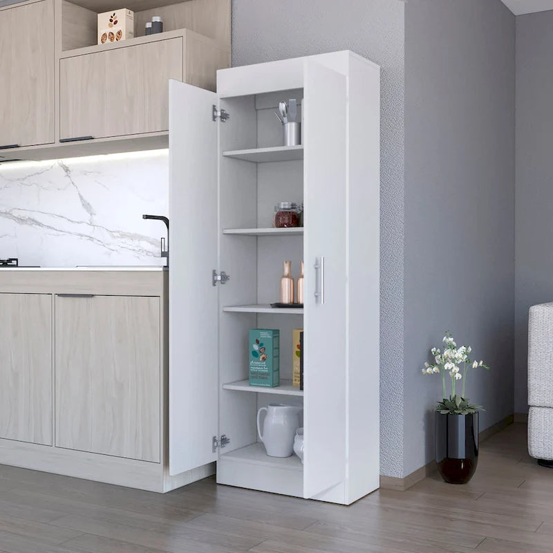 Freestanding Double Door Storage Pantry Cabinet with 5 Shelves Black White