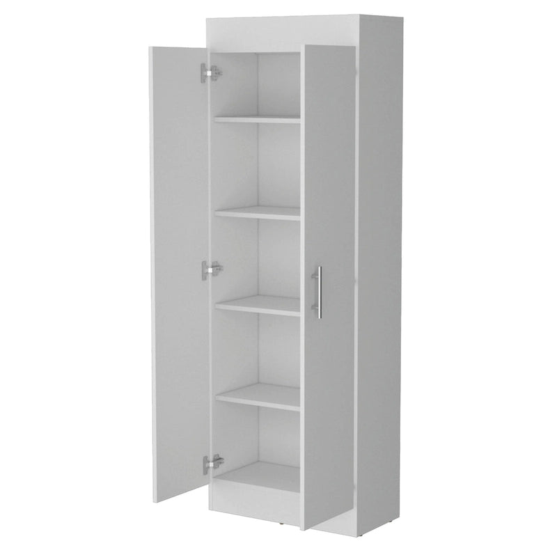 Freestanding Double Door Storage Pantry Cabinet with 5 Shelves Black White