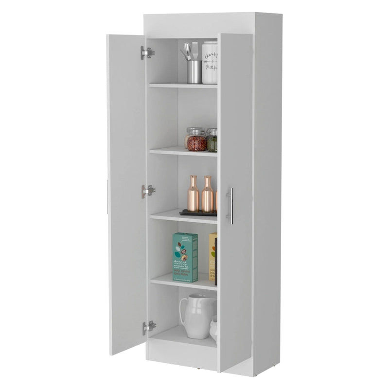 Freestanding Double Door Storage Pantry Cabinet with 5 Shelves Black White