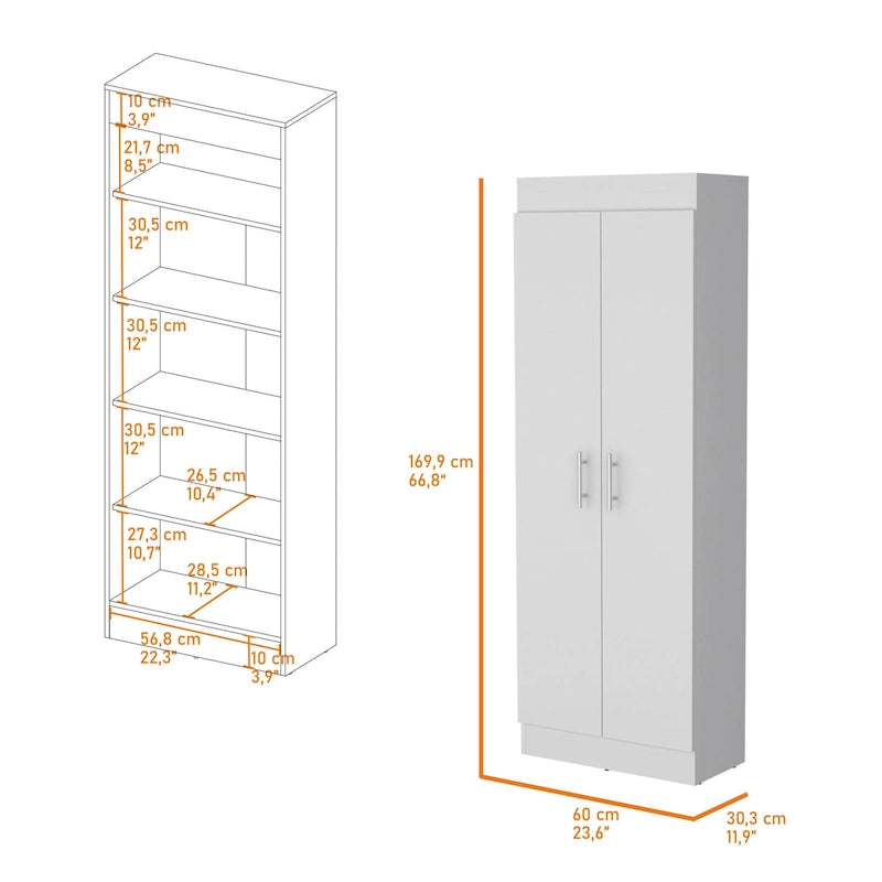 Freestanding Double Door Storage Pantry Cabinet with 5 Shelves Black White