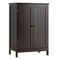 Brown Double Door Floor Storage Cabinet with 2-Layer Shelves and Round Knobs