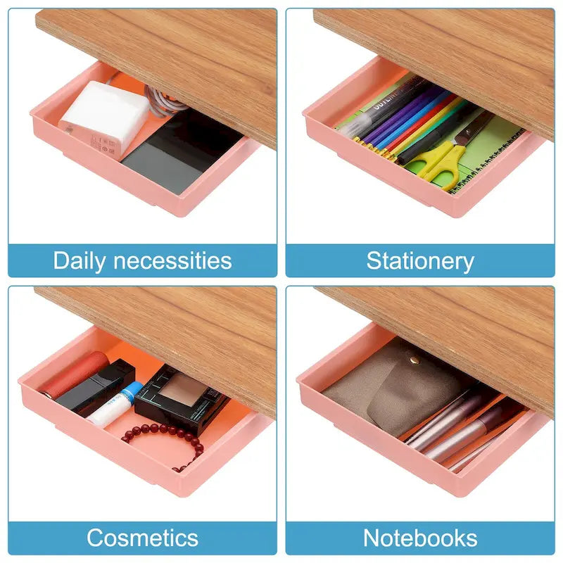 Self-Adhesive Under Desk Drawer Hidden Storage Box Pink Yellow Gray White