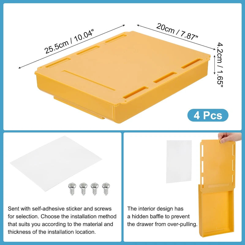 Self-Adhesive Under Desk Drawer Hidden Storage Box Pink Yellow Gray White