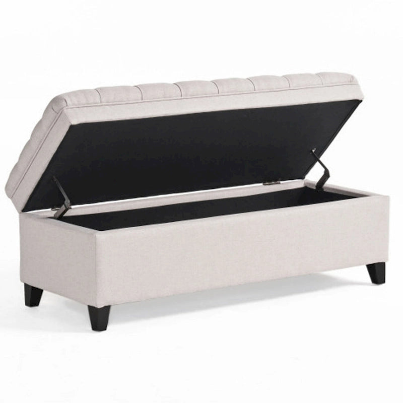 Button Tufted Storage Bench Ottoman with Soft Gray Fabric Upholstery