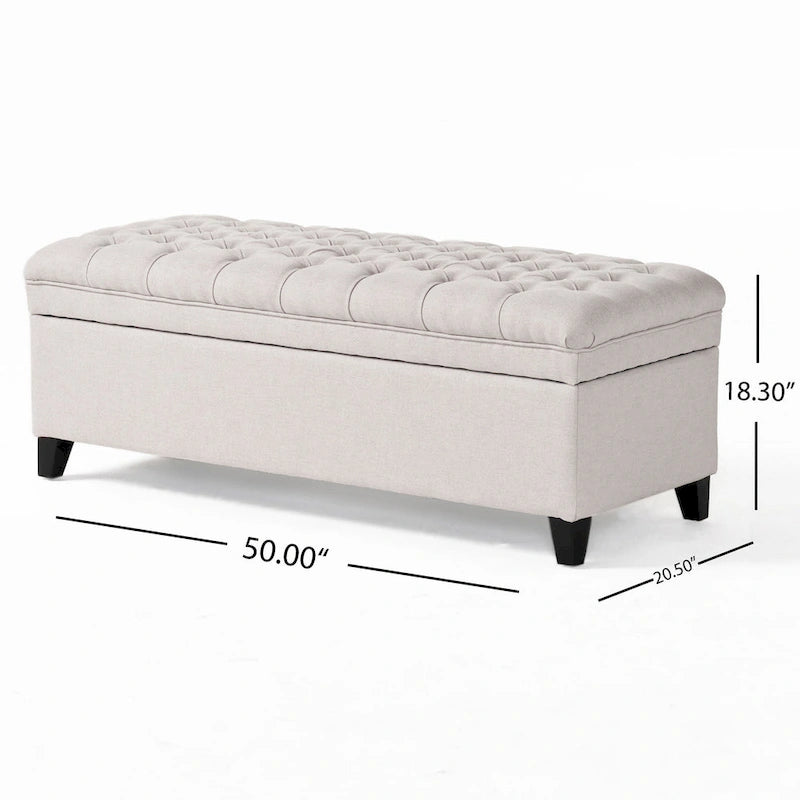 Button Tufted Storage Bench Ottoman with Soft Gray Fabric Upholstery