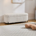 Plush Ribbed Storage Ottoman Bench with Metal Legs Beige Charcoal Brown