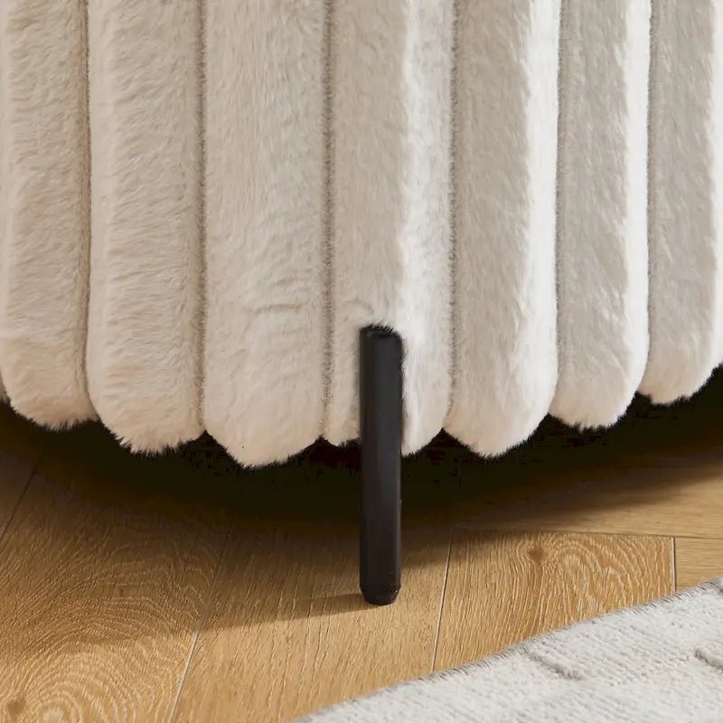 Plush Ribbed Storage Ottoman Bench with Metal Legs Beige Charcoal Brown