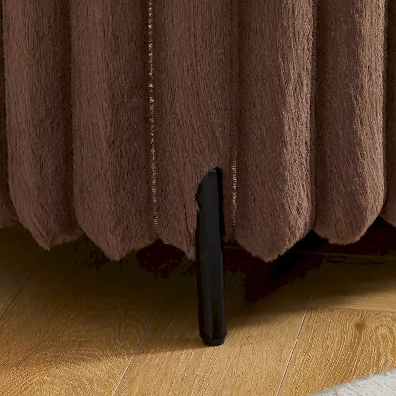 Plush Ribbed Storage Ottoman Bench with Metal Legs Beige Charcoal Brown