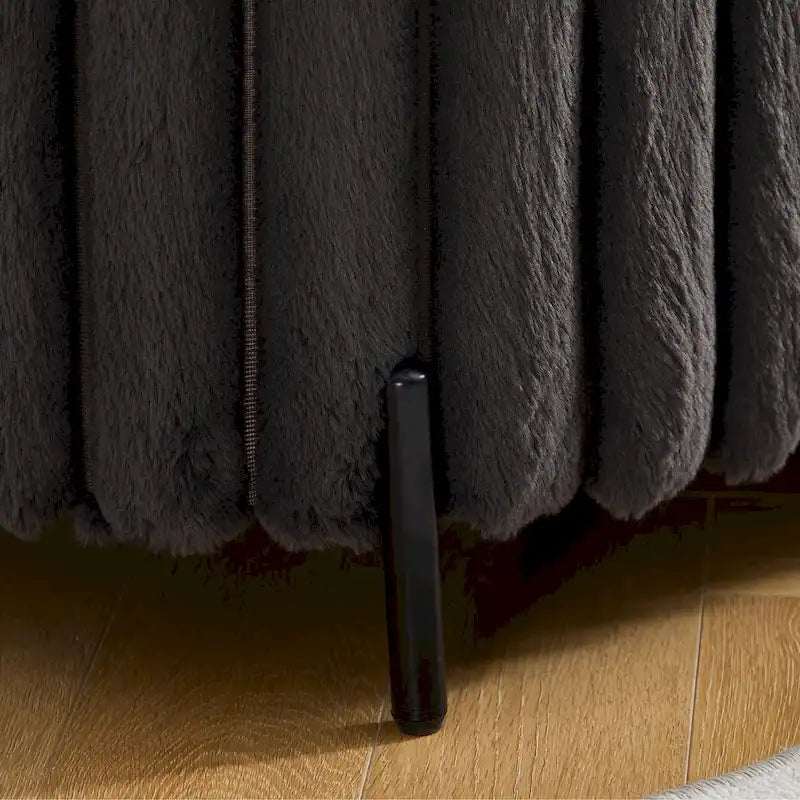 Plush Ribbed Storage Ottoman Bench with Metal Legs Beige Charcoal Brown