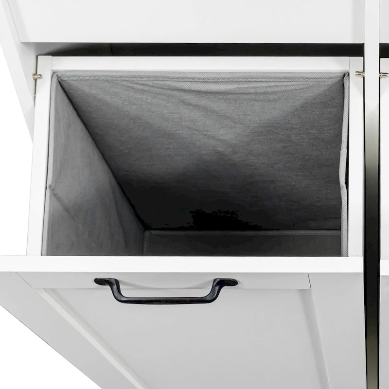 Freestanding Bathroom Storage Cabinet with Tilt-Out Hampers White
