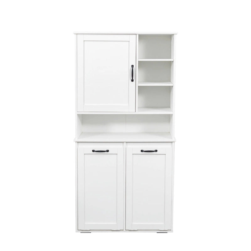 Freestanding Bathroom Storage Cabinet with Tilt-Out Hampers White