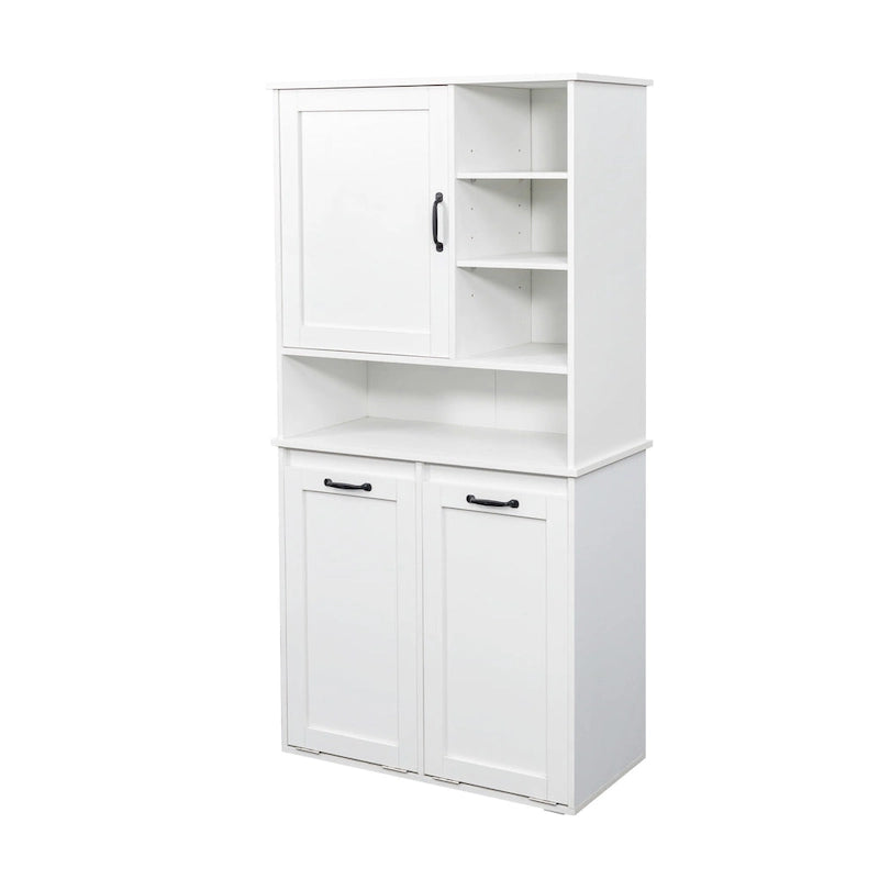 Freestanding Bathroom Storage Cabinet with Tilt-Out Hampers White