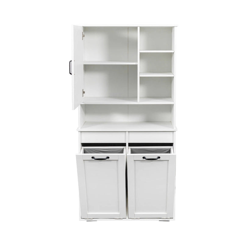 Freestanding Bathroom Storage Cabinet with Tilt-Out Hampers White