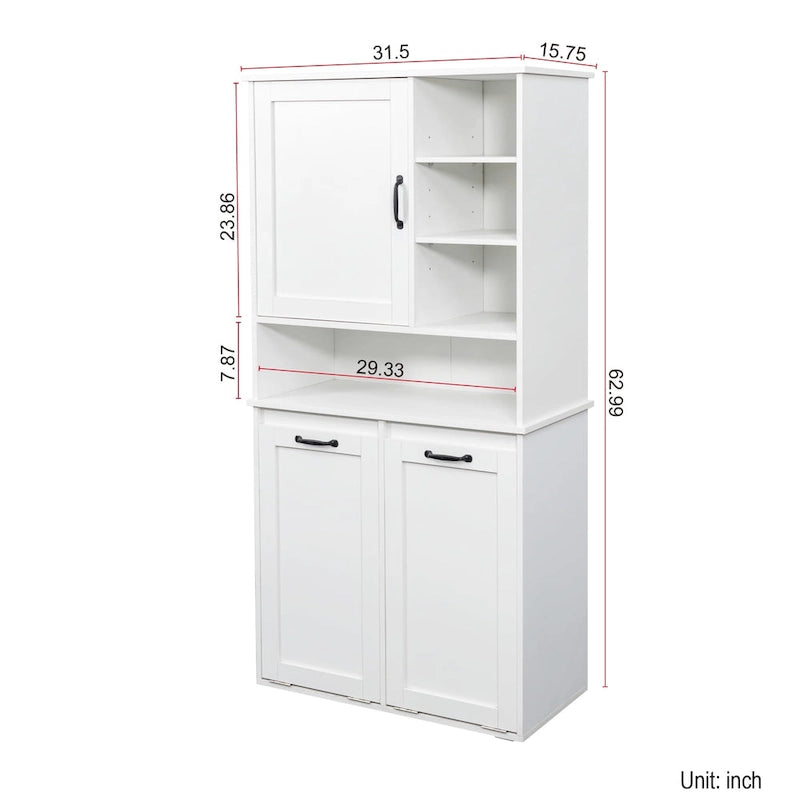 Freestanding Bathroom Storage Cabinet with Tilt-Out Hampers White