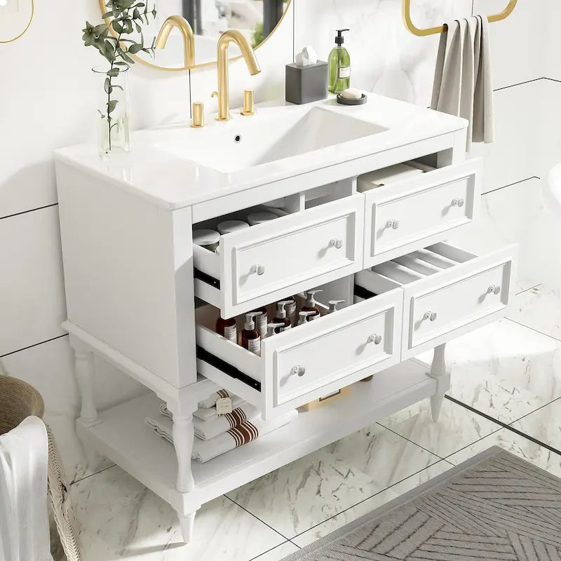 Freestanding Bathroom Vanity with Undermount Ceramic Sink and 4 Drawers White
