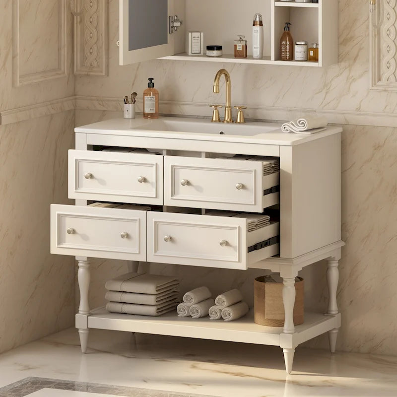 Freestanding Bathroom Vanity with Undermount Ceramic Sink and 4 Drawers White