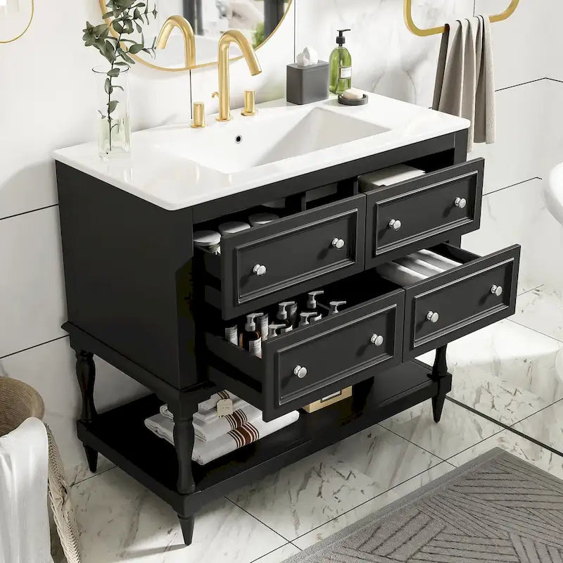 Freestanding Bathroom Vanity with Undermount Ceramic Sink and 4 Drawers White