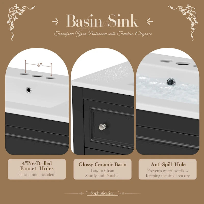 Freestanding Bathroom Vanity with Undermount Ceramic Sink and 4 Drawers White