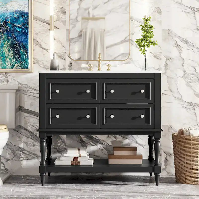 Freestanding Bathroom Vanity with Undermount Ceramic Sink and 4 Drawers White