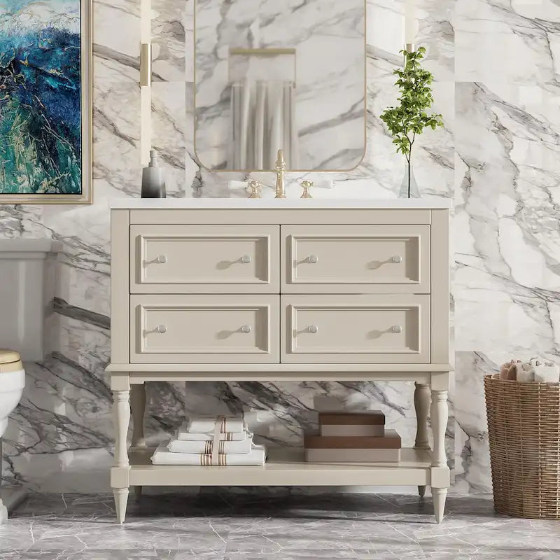 Freestanding Bathroom Vanity with Undermount Ceramic Sink and 4 Drawers White