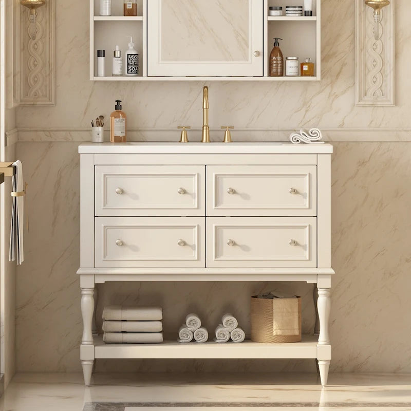 Freestanding Bathroom Vanity with Undermount Ceramic Sink and 4 Drawers White