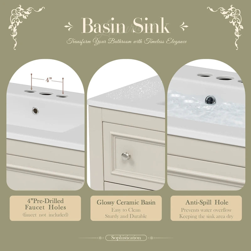 Freestanding Bathroom Vanity with Undermount Ceramic Sink and 4 Drawers White