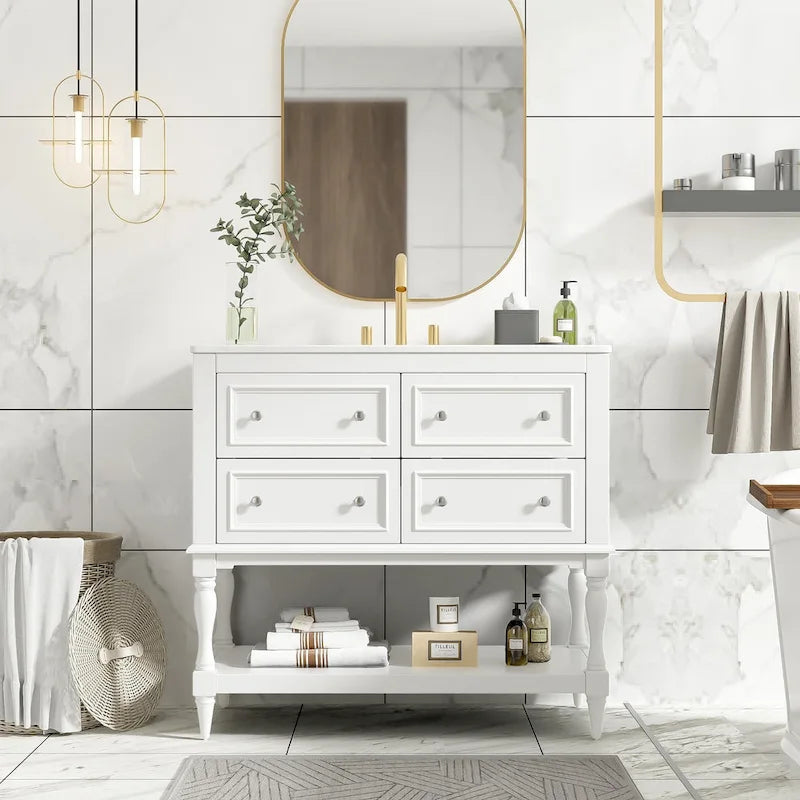 Freestanding Bathroom Vanity with Undermount Ceramic Sink and 4 Drawers White