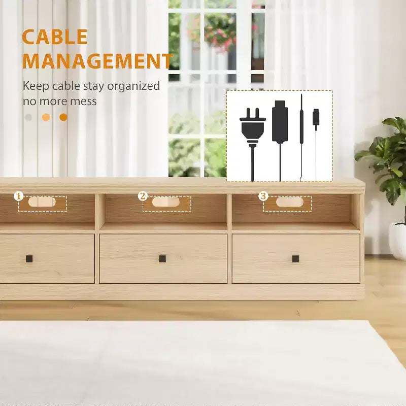 Meuble TV Mid-Century Modern de 178 cm avec tiroir de rangement et étagères ouvertes