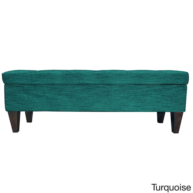 Tufted Upholstered Storage Bench Ottoman with Button Detail Espresso Turquoise