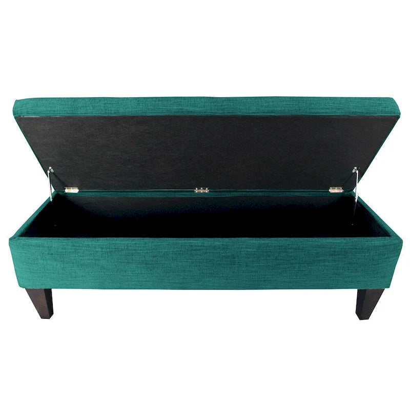 Tufted Upholstered Storage Bench Ottoman with Button Detail Espresso Turquoise