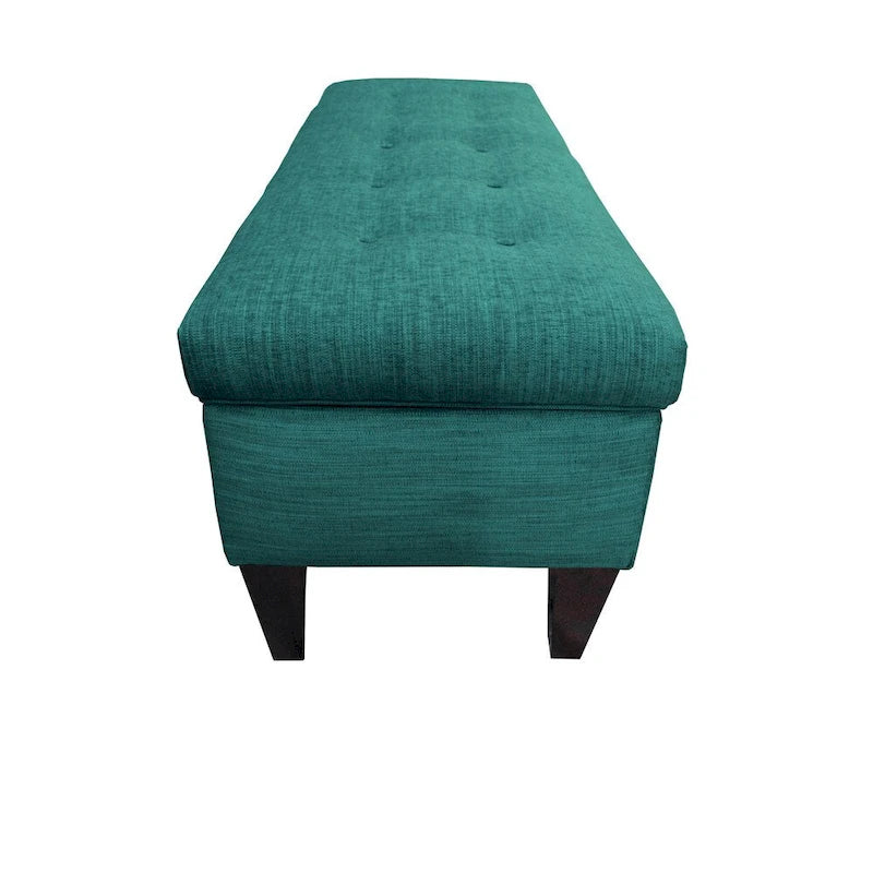 Tufted Upholstered Storage Bench Ottoman with Button Detail Espresso Turquoise