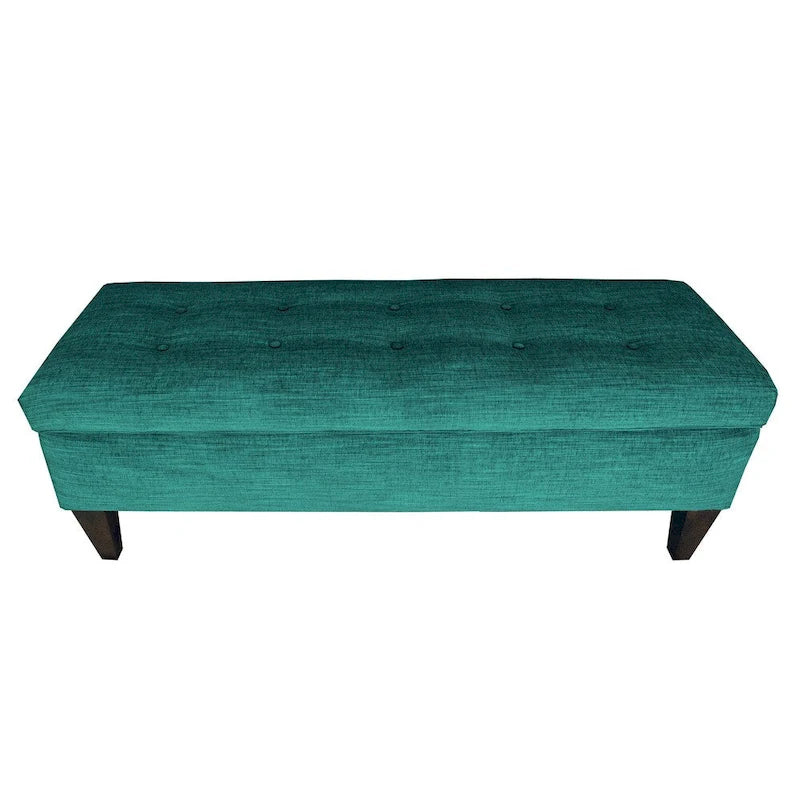 Tufted Upholstered Storage Bench Ottoman with Button Detail Espresso Turquoise