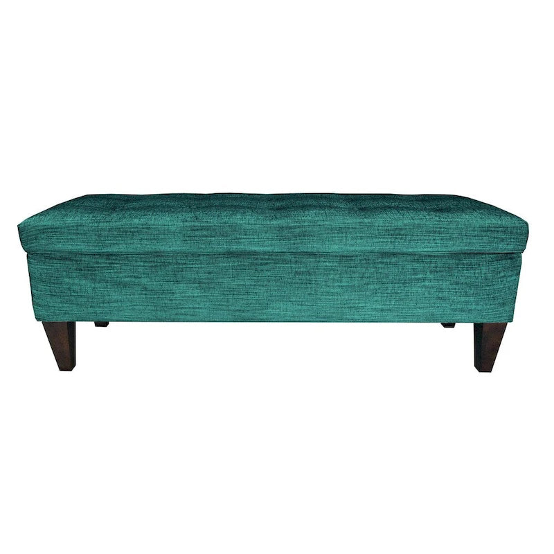 Tufted Upholstered Storage Bench Ottoman with Button Detail Espresso Turquoise
