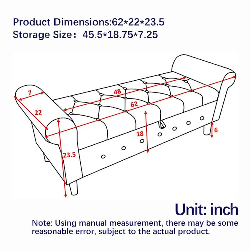 62 Bedroom tufted Button Storage Bench